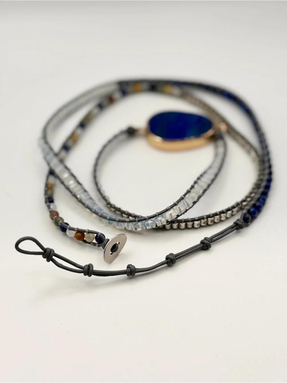 Artisan Lapis Blue Multi-Row Beaded Wrap Bracelet - Picture 8 of 10